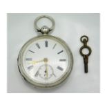 A 1902 William Ehrhardt Ltd silver cased English lever pocket watch with key, case 51mm diameter, 10