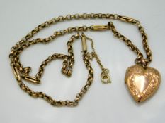A 17in 1920's 9ct gold chain with back & front plated locket, gold chain weight 6.2g