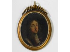 Thomas Flatman (1635-1688) a miniature oil portrait of William III set in gilt frame. Image size 48m