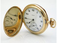 An Elgin sidewinder gold plated full hunter pocket watch, case 47mm diameter, 72.4g