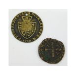 A George III spade guinea, (Hockley trade token) twinned with a rare 1628 Jerusalem Hospital token