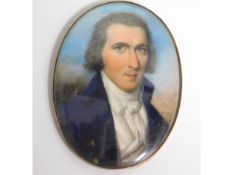 Thomas Hargreaves (1775-1846), a miniature portrait of a gentleman wearing a dark blue coat & white