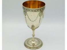 A Victorian 1865 London silver wine goblet by Samuel Smith & Son. Ltd. with gilded bowl, 7in tall x