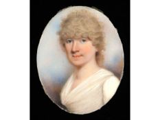 In the style of Andrew Plimer (1763-1837), watercolour miniature portrait of woman with powdered hai