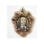 John Hoskins (1590-1665), a miniature portrait of Charles I set within a bejewelled 18ct gold (elect