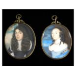 Thomas Flatman (1637-1688), a pair of miniature portraits of a lady & a gentleman, the lady wearing