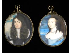 Thomas Flatman (1637-1688), a pair of miniature portraits of a lady & a gentleman, the lady wearing