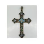 A cloisonne enamelled silver cross, possibly French, 90mm high, 22.4g