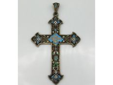 A cloisonne enamelled silver cross, possibly French, 90mm high, 22.4g