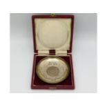 A cased Winston Churchill commemorative silver trinket dish by Roberts & Dore, London 1974, 75.7g