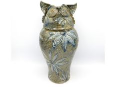 A large Jennie Hale studio pottery jar & cover modelled as a cat, 15.625in tall