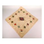 A WW1 era silk showing various standards & flags around a central Union Jack, 20.75in x 21in