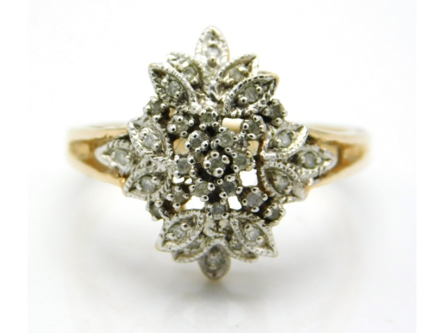 A 9ct gold diamond cluster ring set with small diamonds, 4.1g, size Q