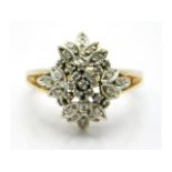 A 9ct gold diamond cluster ring set with small diamonds, 4.1g, size Q