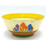 A Clarice Cliff Bizarre crocus design bowl, 8.75in diameter x 3.75in deep