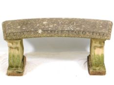 A three piece reconstituted stone, curved garden bench, 45in wide x 20in high