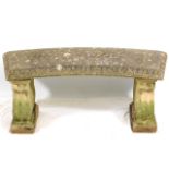 A three piece reconstituted stone, curved garden bench, 45in wide x 20in high