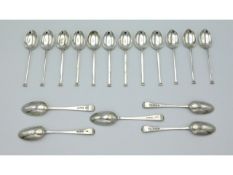 Twelve Sheffield silver seal type coffee spoons by Cooper Bros. & Son Ltd. twinned with five Josiah