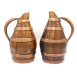 A pair of c.1900 French copper & oak coopered wine carafes, 9in tall