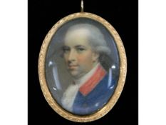 Samuel Shelley (1750-1808), a miniature portrait of a man with powdered hair, wearing a blue jacket