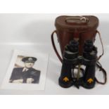 A pair of cased naval military binoculars by Barr & Stroud, once owned by Edgar Stevens APPS, Rear A