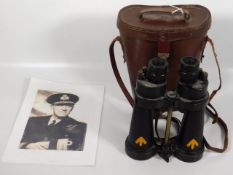 A pair of cased naval military binoculars by Barr & Stroud, once owned by Edgar Stevens APPS, Rear A