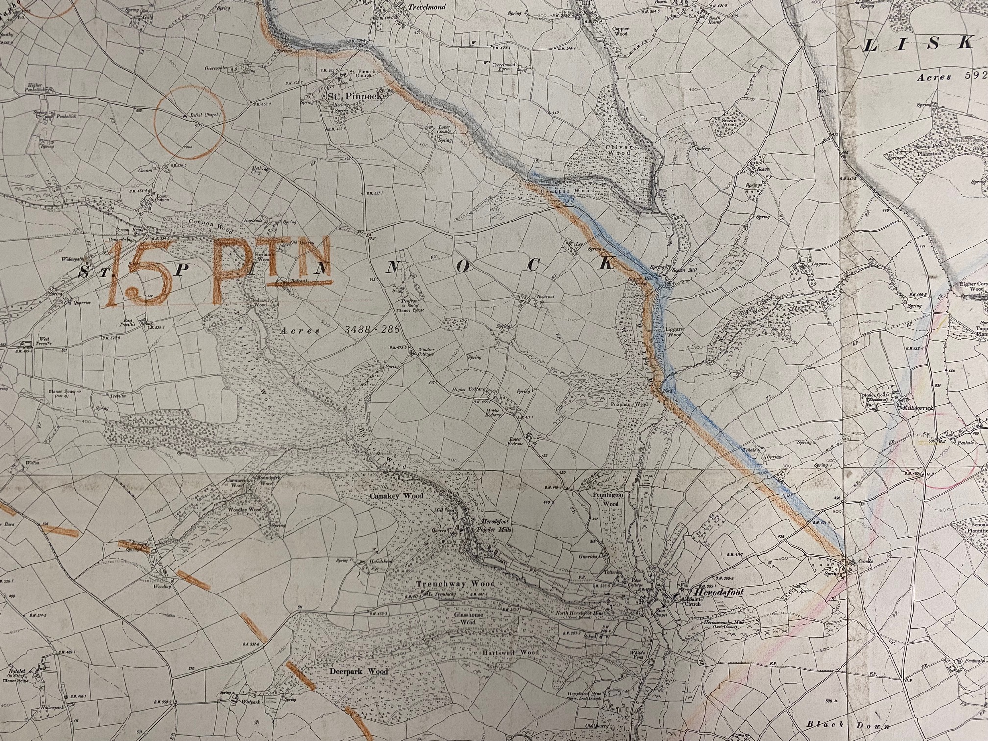 A very large WW2 Home Guard map, Liskeard Battalion, B Company, Lantic Bay to Downderry to North Hil - Image 4 of 12