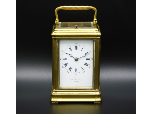 A Drocourt, Paris 1875 movement repeating carriage clock with key, retailed by J. W. Benson, 5.75in
