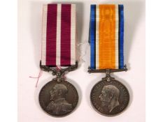 A pair of WW1 medals: War medal 1777810 J. B. Gillespie C.Y.S. RN & For Meritorious Service 177810 J