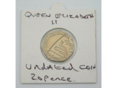 A Queen Elizabeth undated twenty pence piece as issued in 2008