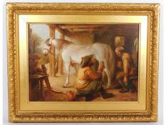 John Richard Townsend (1930-2013), oil on panel, titled "Farriers Taking A Break", image size 13.5in