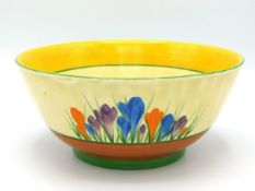 A Clarice Cliff Bizarre crocus design bowl, 8.125in diameter x 3.625in deep