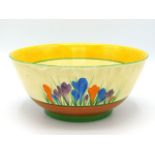 A Clarice Cliff Bizarre crocus design bowl, 8.125in diameter x 3.625in deep