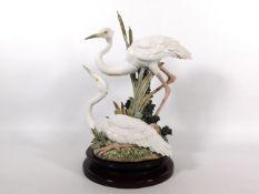 A mounted large Lladro porcelain crane group, "Marshland Mates", no. 5691, unboxed, 15.5in tall