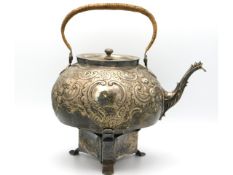 A Georgian, 1773 London silver spirit kettle & stand by Sebastian & James Crespell, small repair to