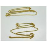 Two 14ct gold chains, 18in & 16in long respectively, total weight 3.8g