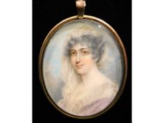 George Chinnery (1774-1852), a miniature portrait of a Lady Dungannon, 1803, wearing white & lilac d