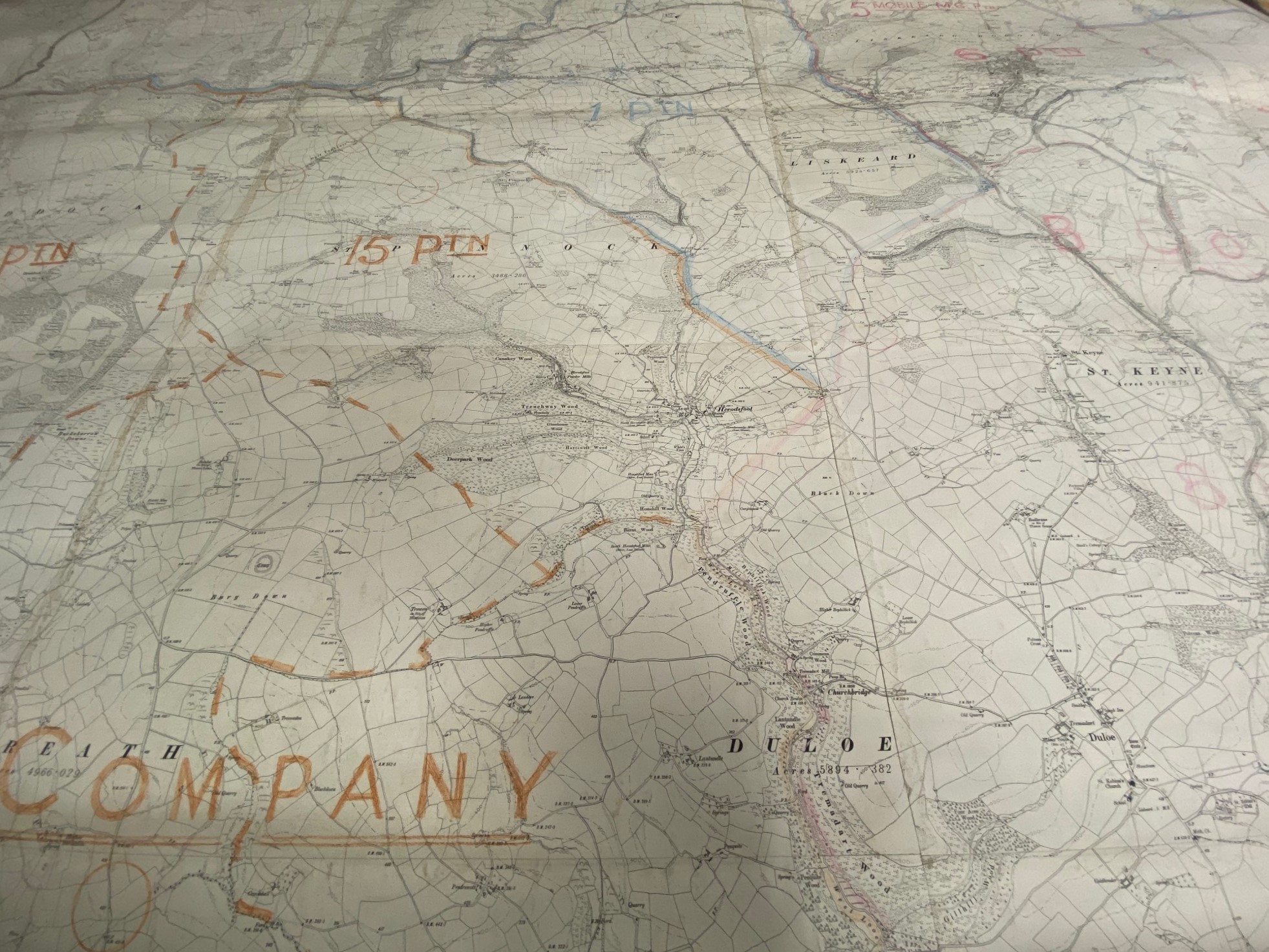 A very large WW2 Home Guard map, Liskeard Battalion, B Company, Lantic Bay to Downderry to North Hil - Image 2 of 12