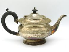 A 1928 London silver teapot by Charles Boyton & Sons with inscription "South of England Coursing Clu