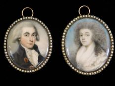 Nathaniel Plimer (1757-1822), a pair of 9ct gold (electronically tested) & pearl mounted family wate