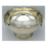 A large silver plated punch bowl, 12.75in wide x 7.5in high, 2270g