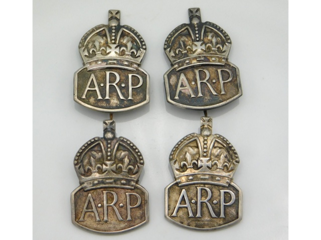 Four WW2 silver Air Raid Precautions badges, 36.8g