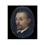 An 18thC. oil on copper miniature portrait of bearded gentleman in black tunic with white collar und