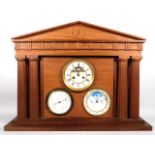A c.1900 French architectural, rosewood & teak three dial calendar clock by Samuel Marti. The dials
