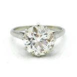 An impressive, antique platinum set diamond solitaire ring, bright, lively diamond of approx. 4.2ct,