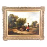 T. Lawrance, oil on canvas titled "The Bird Trap" set in decorative gilt frame, 23.5in x 17.375in
