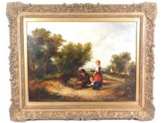 T. Lawrance, oil on canvas titled "The Bird Trap" set in decorative gilt frame, 23.5in x 17.375in