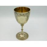 A Victorian 1865 London silver wine goblet by Samuel Smith & Son Ltd. with gilded bowl, 6.25in tall