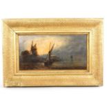 William Pitt (1853-1890) gilt framed 19thC. oil "On the Thames at Sunset", signed W. Pitt, dated '69
