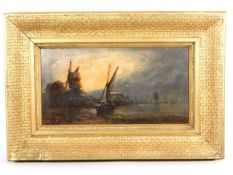 William Pitt (1853-1890) gilt framed 19thC. oil "On the Thames at Sunset", signed W. Pitt, dated '69